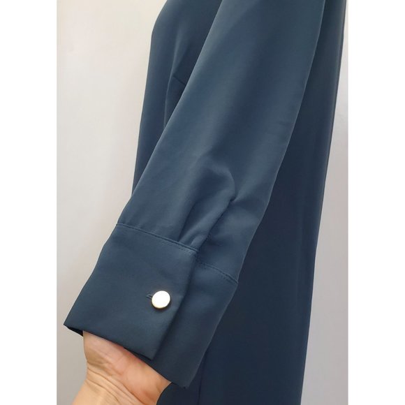 H&M Womens Dark Teal Boat Neck Crepe Dress with Tie M NWT - Picture 4 of 9